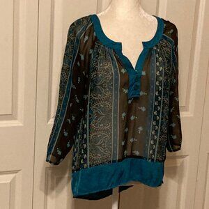 Maurices Sheer Teal/Black Blouse ~ Size Medium